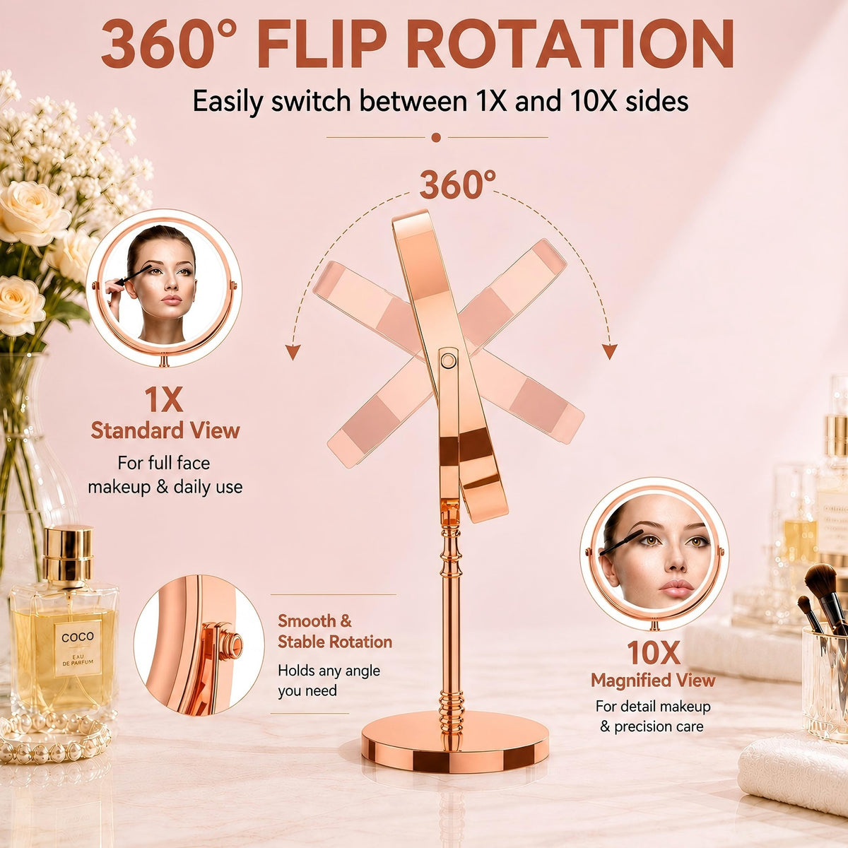 DEIOVWXS Makeup Mirror 360° rotation demonstration