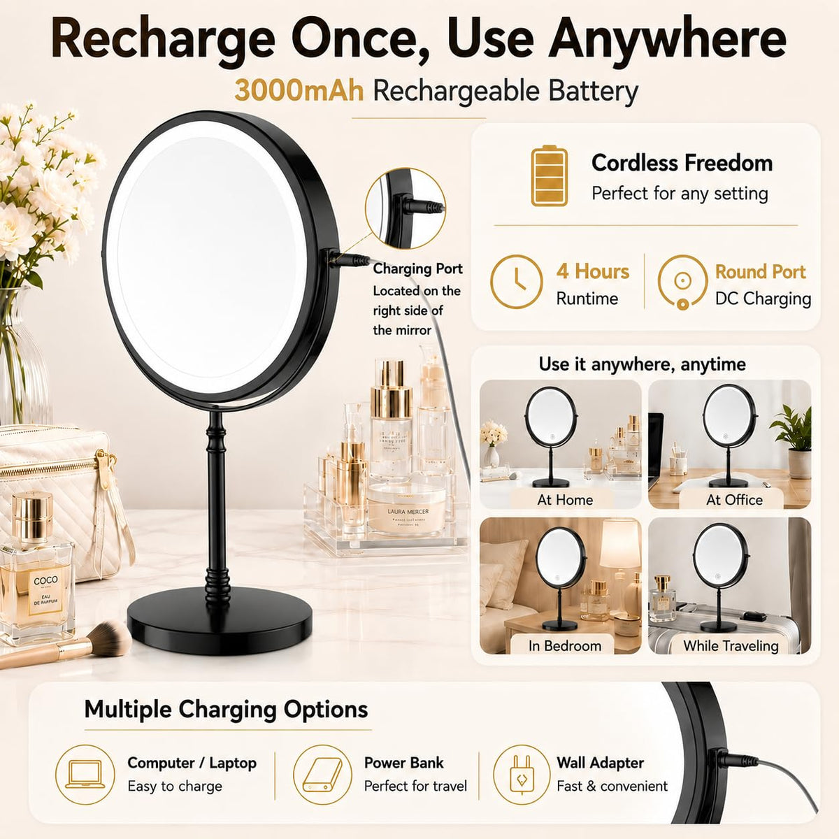 DEIOVWXS Makeup Mirror in use on a vanity table
