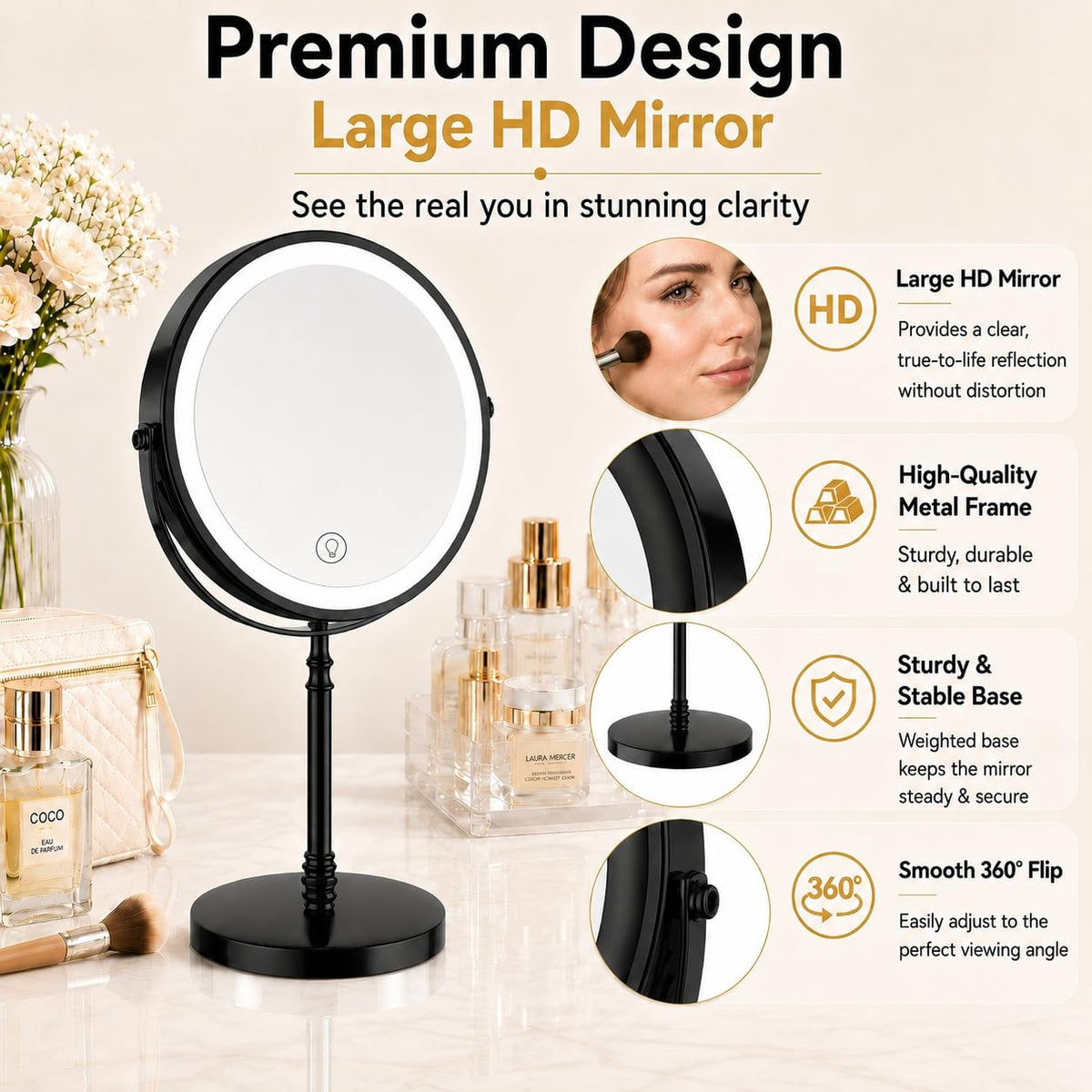 DEIOVWXS Makeup Mirror showing three colour modes