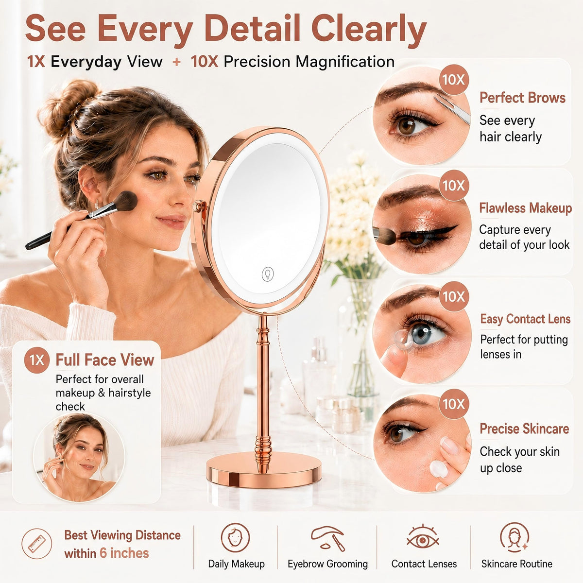 DEIOVWXS Makeup Mirror side view showcasing dual-sided design