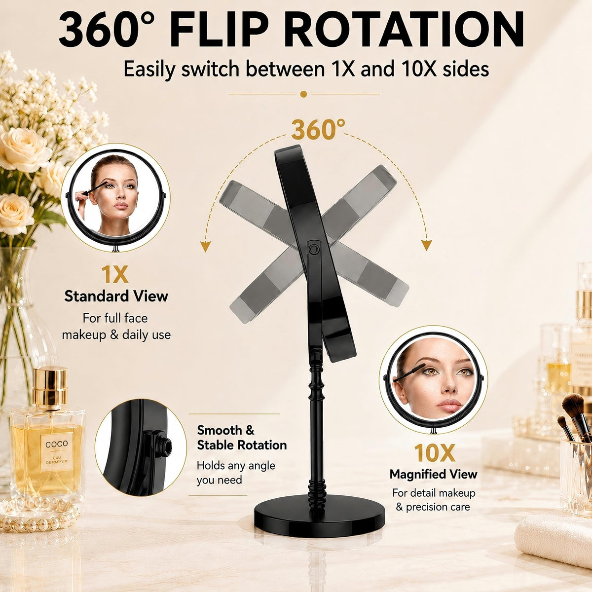 DEIOVWXS Makeup Mirror with 360-degree rotation feature