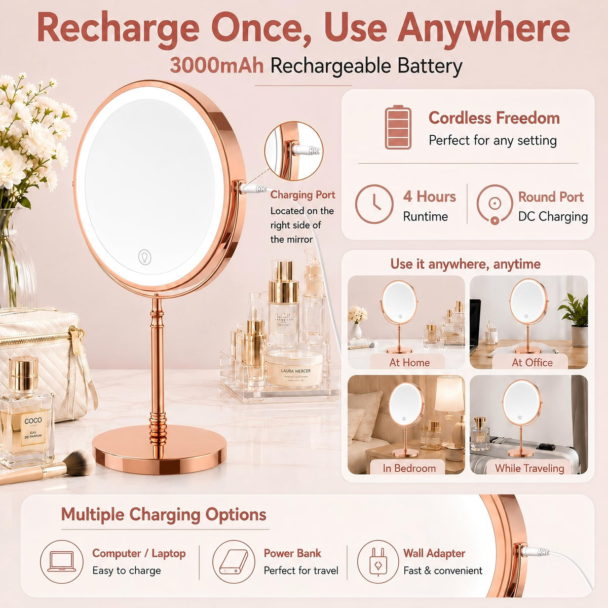 DEIOVWXS Makeup Mirror with adjustable brightness settings