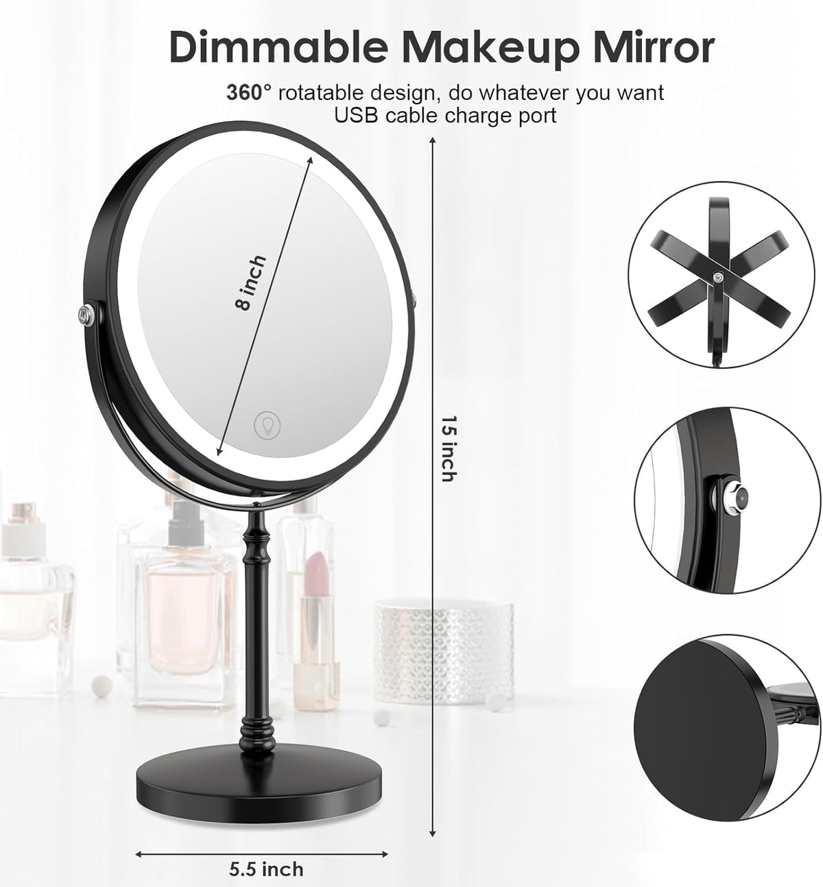 DEIOVWXS Makeup Mirror with non-slip base