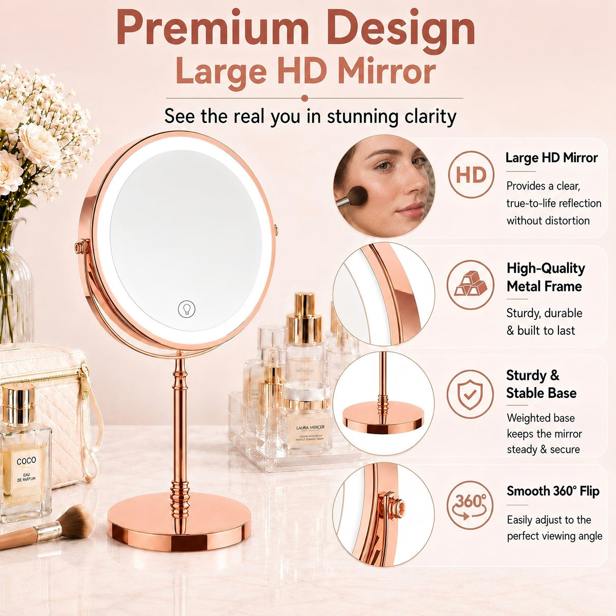DEIOVWXS Makeup Mirror with USB charging cable included
