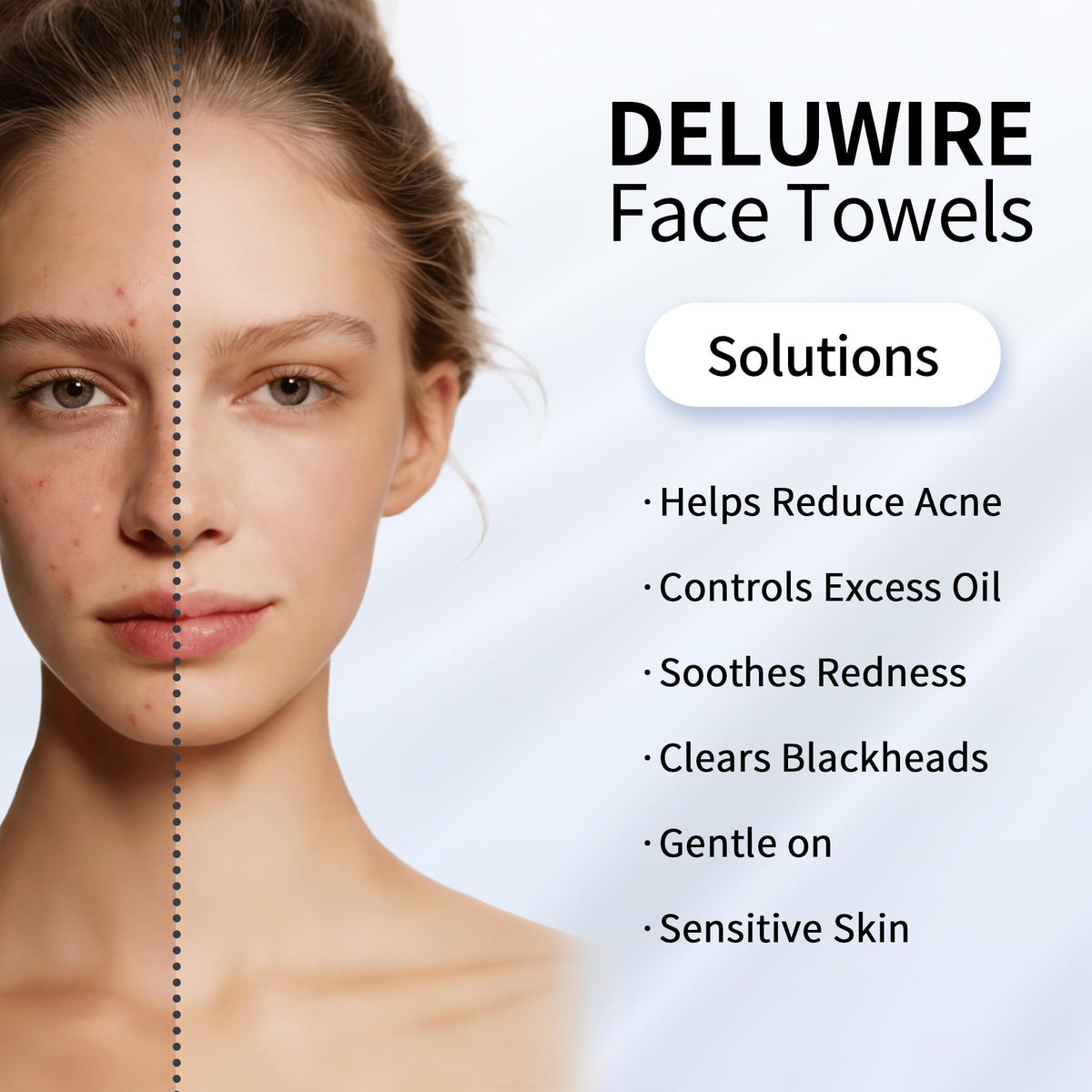 Deluwire face towels packaging with 50 count