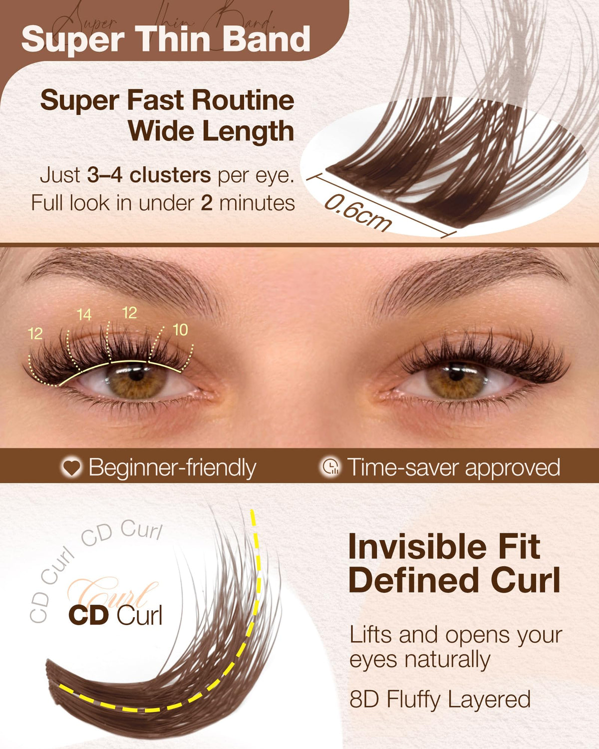 Delyneph Brown Lash Clusters wispy texture close-up