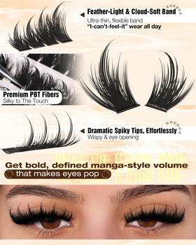 Delyneph Manga Lash Clusters close-up of spiky ends
