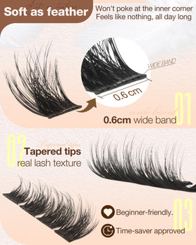 Delyneph Natural Wispy Eyelash Clusters showing 8-14mm length variety