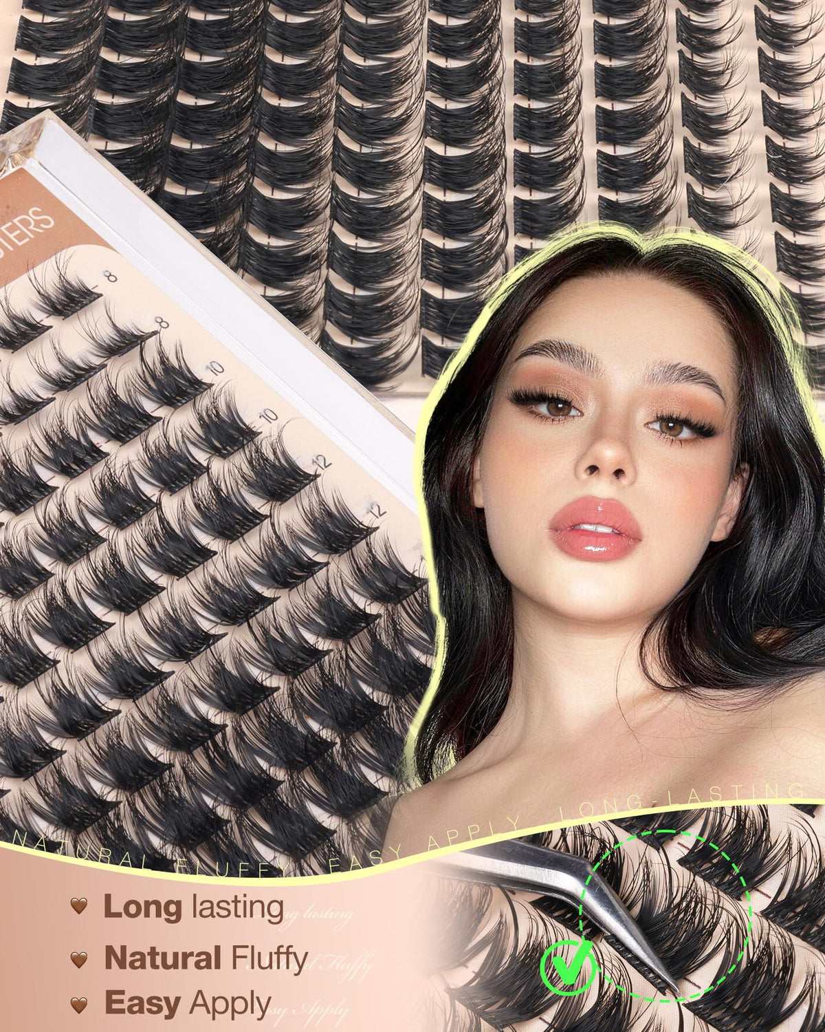 Delyneph Natural Wispy Eyelash Clusters with application tools