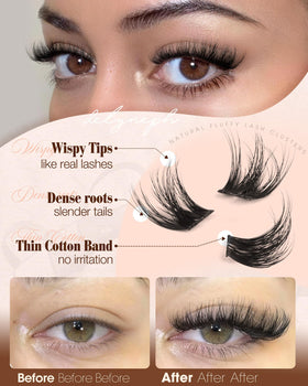 Delyneph Wispy Lash Clusters applied on model's eyes