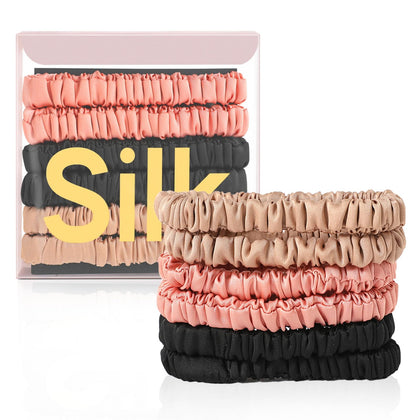 DEMAZALO 6Pcs Silk Hair Ties in black, rose pink, and coffee brown