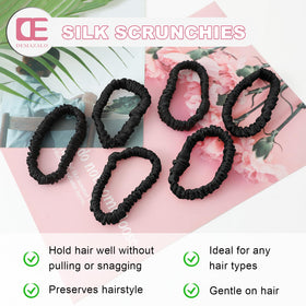 DEMAZALO black silk scrunchies close-up