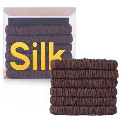 DEMZALO 6Pcs Silk Hair Ties in black, rose pink, and coffee brown