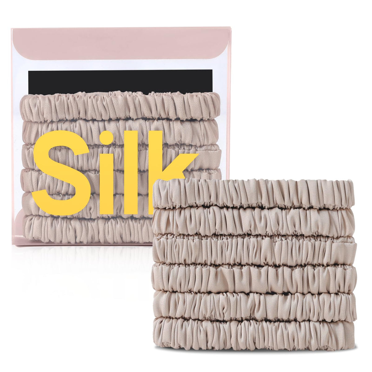 DEMZALO silk hair ties set of 6 in rose pink, black, and coffee brown
