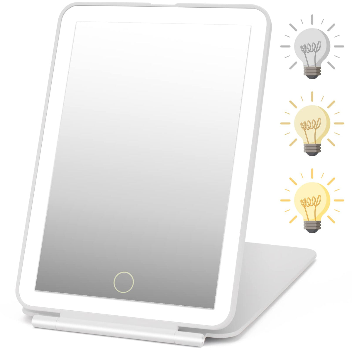 DenCert Rechargeable Travel Makeup Mirror front view with LED lights