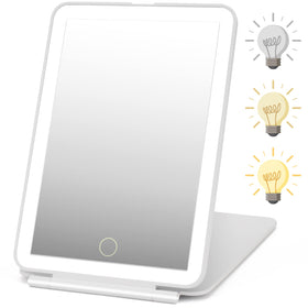 DenCert Rechargeable Travel Makeup Mirror front view with LED lights