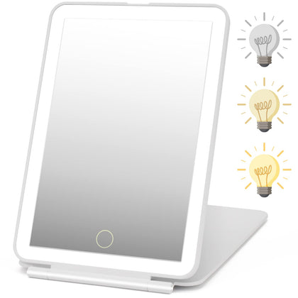 DenCert Rechargeable Travel Makeup Mirror front view with LED lights