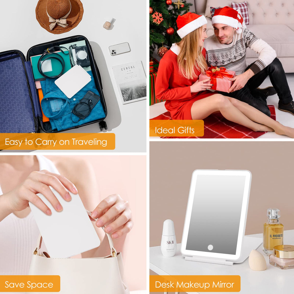 DenCert Travel Makeup Mirror packaging and manual