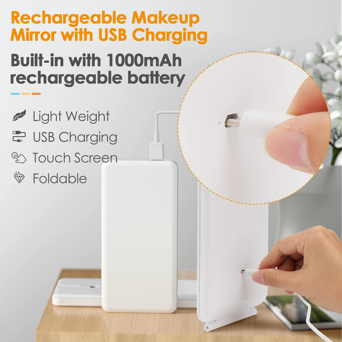DenCert Travel Makeup Mirror with white lighting mode