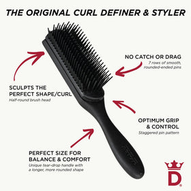 Denman Curly Hair Brush D3 All Black in use on curly hair