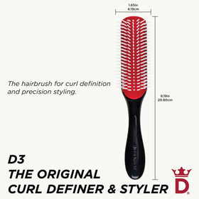 Denman Curly Hair Brush D3 showing the 7 rows of nylon pins