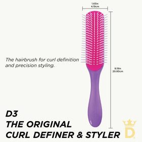 Denman Curly Hair Brush D3 side view showing 7 rows of pins