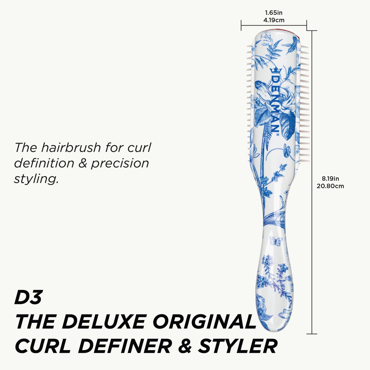 Denman D3 brush showing 7 rows of bristles