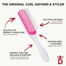Denman D3 Curly Hair Brush Cherry Blossom in use on curly hair