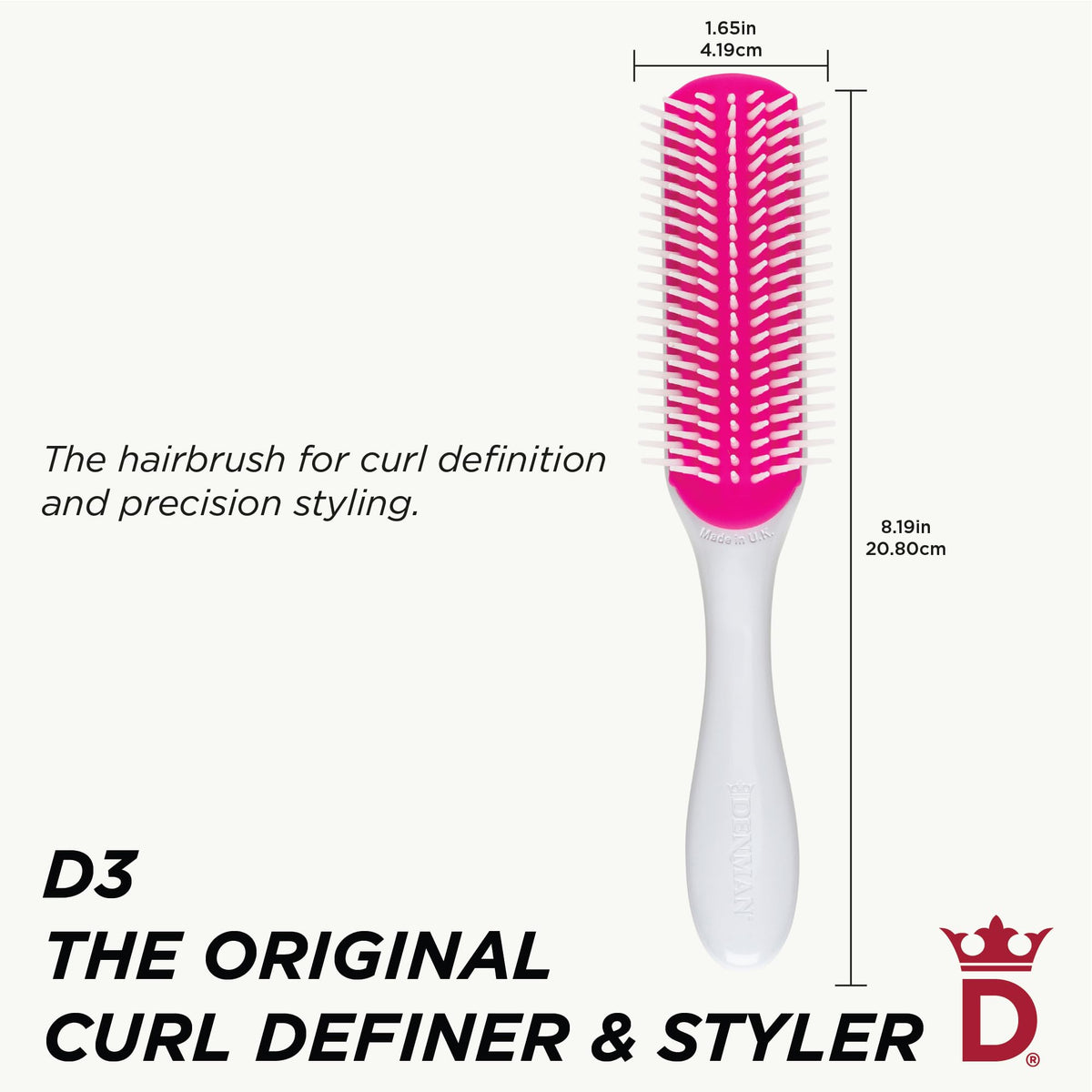 Denman D3 Curly Hair Brush Cherry Blossom side view