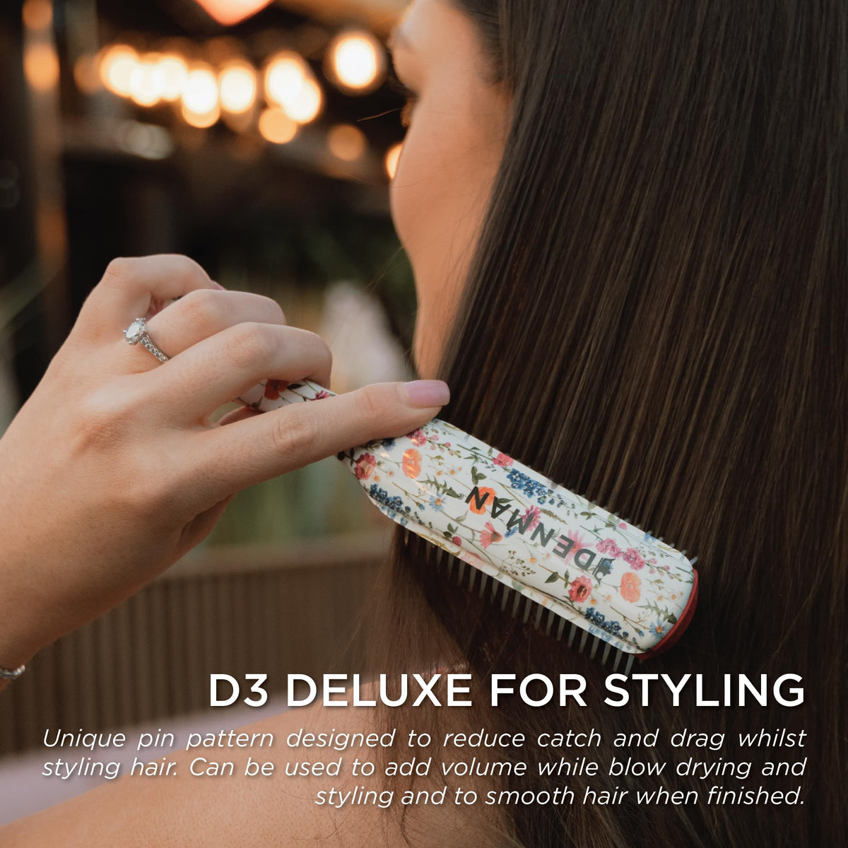 Denman D3 Curly Hair Brush in lifestyle setting on vanity