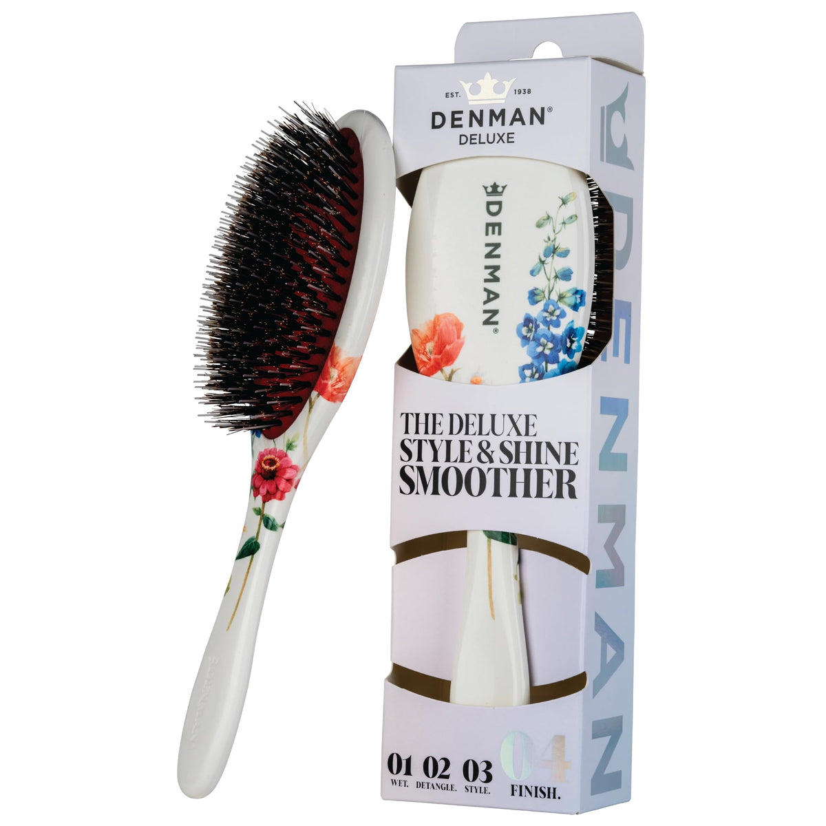 Denman D81M Boar Bristle Hair Brush front view with floral design