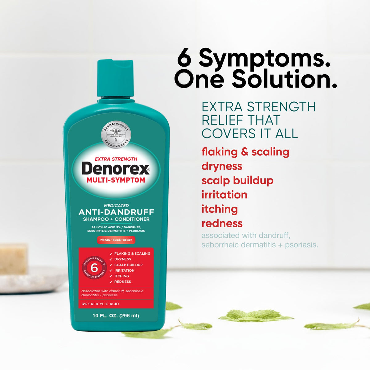 Denorex shampoo bottle side view with label