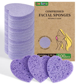 derloyo 100-count compressed facial sponges purple heart shape front view