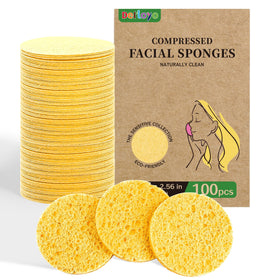 derloyo 100-count compressed facial sponges yellow packaging