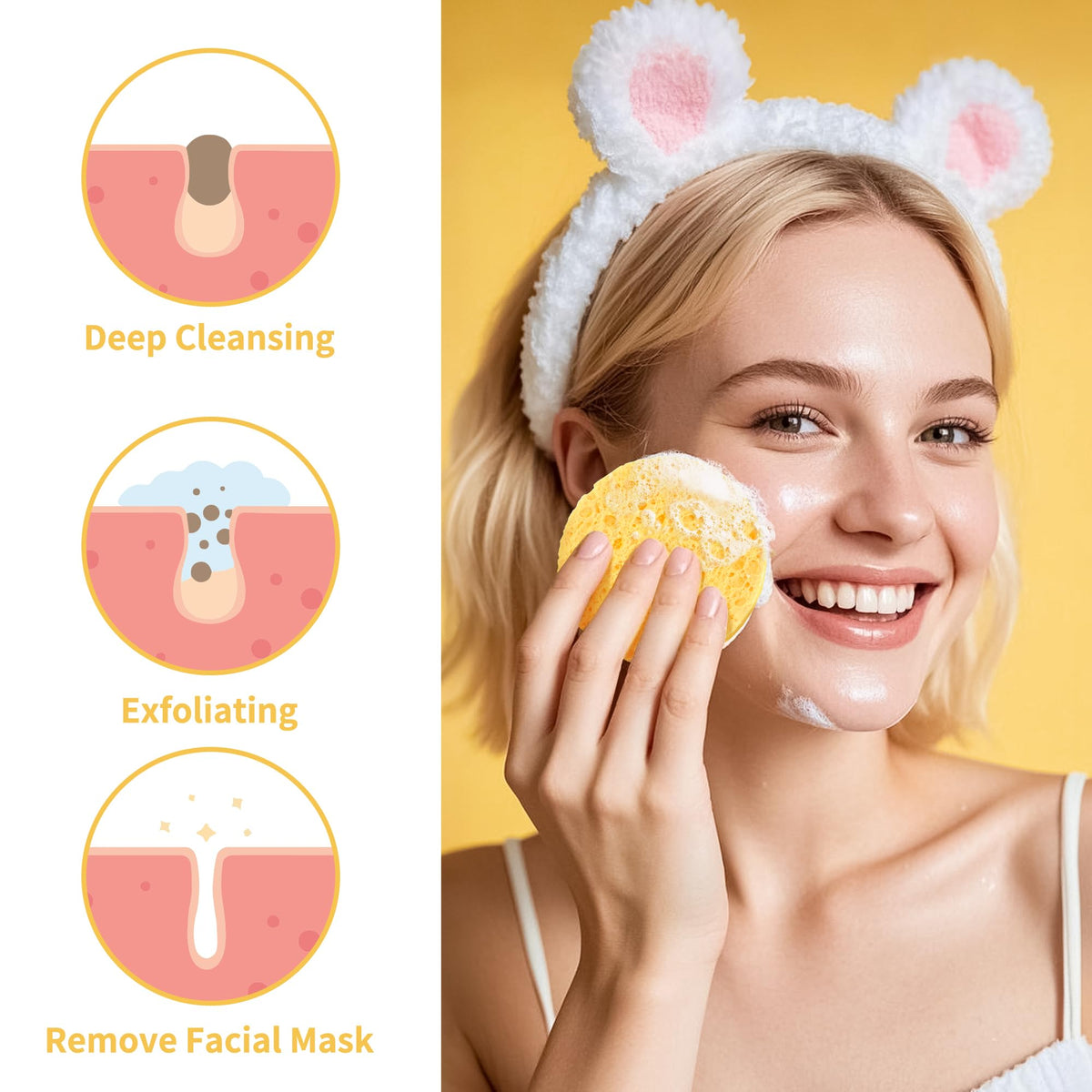 derloyo 100-count sponges beside skincare products