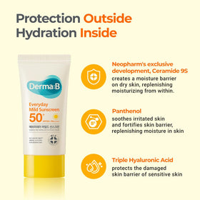 Derma B Everyday Mild Sunscreen SPF50+ 50ml lifestyle use on skin