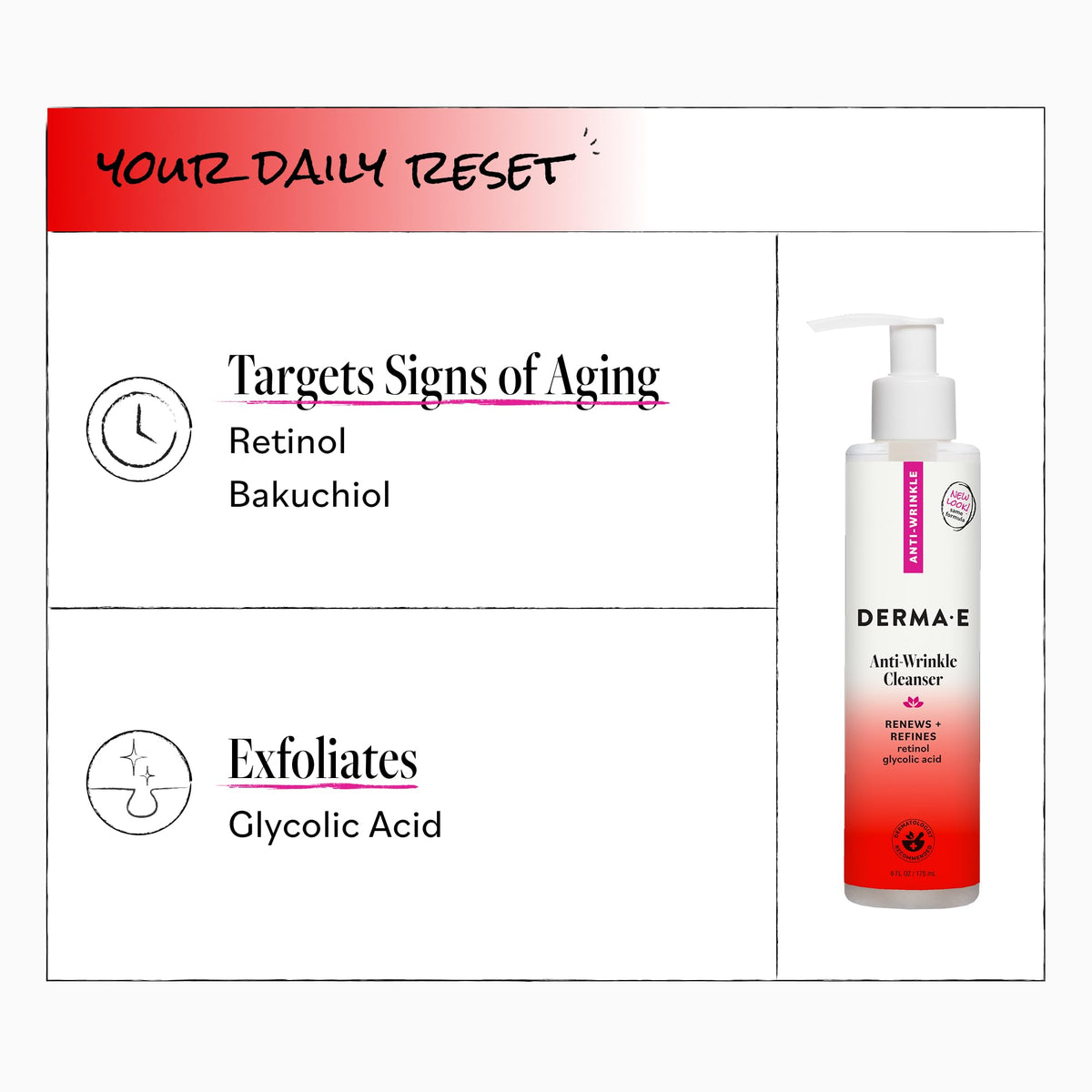 Derma E Anti-Wrinkle Cleanser 6 oz on bathroom counter