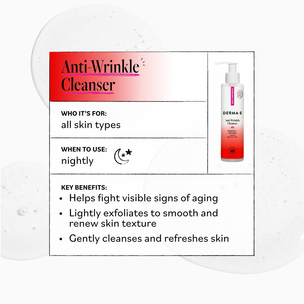 Derma E Anti-Wrinkle Cleanser 6 oz with pump