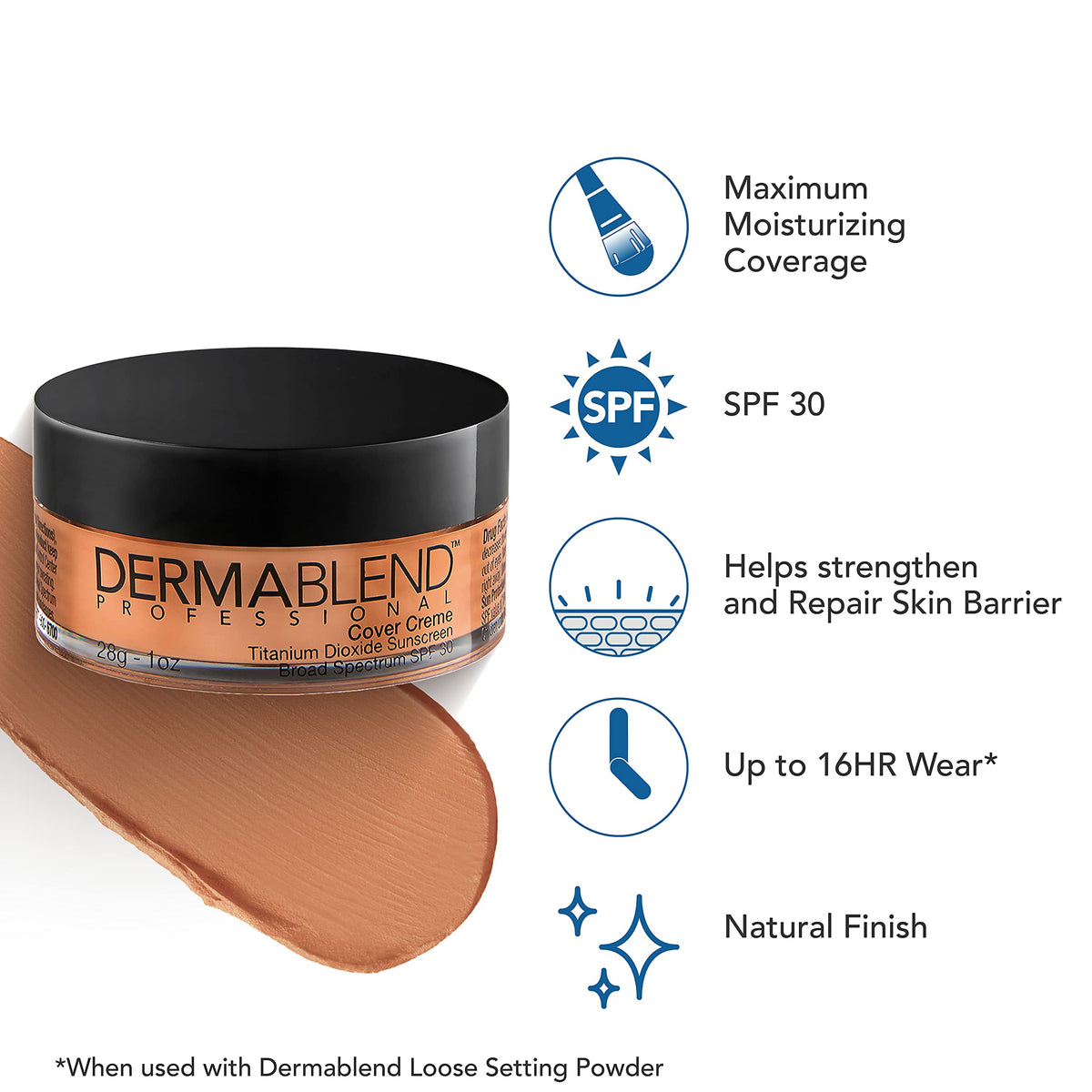 Dermablend Cover Crème Foundation 50C Honey Beige with SPF 30 packaging