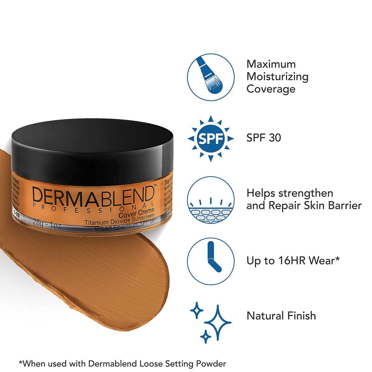 Dermablend Cover Crème Foundation SPF 30 45W Hazelnut Beige texture on hand