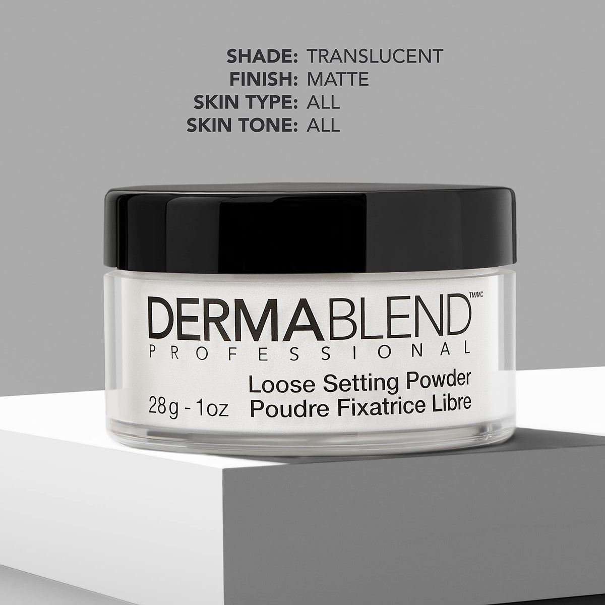 Dermablend Loose Setting Powder Translucent on makeup table