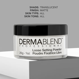 Dermablend Loose Setting Powder Translucent on makeup table