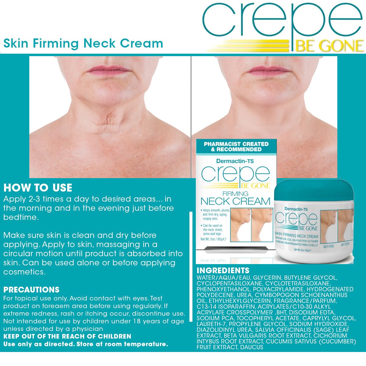 Dermactin Crepe Be Gone Firming Neck Cream in a bathroom setting