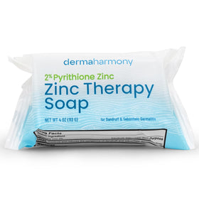 Dermaharmony 2% Pyrithione Zinc Bar Soap displayed on a countertop