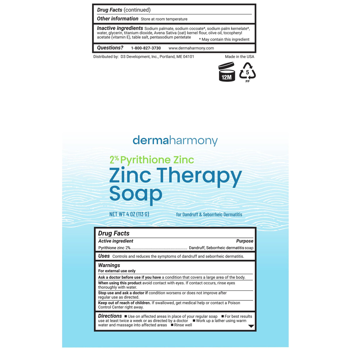 Dermaharmony 2% Pyrithione Zinc Bar Soap showing size comparison
