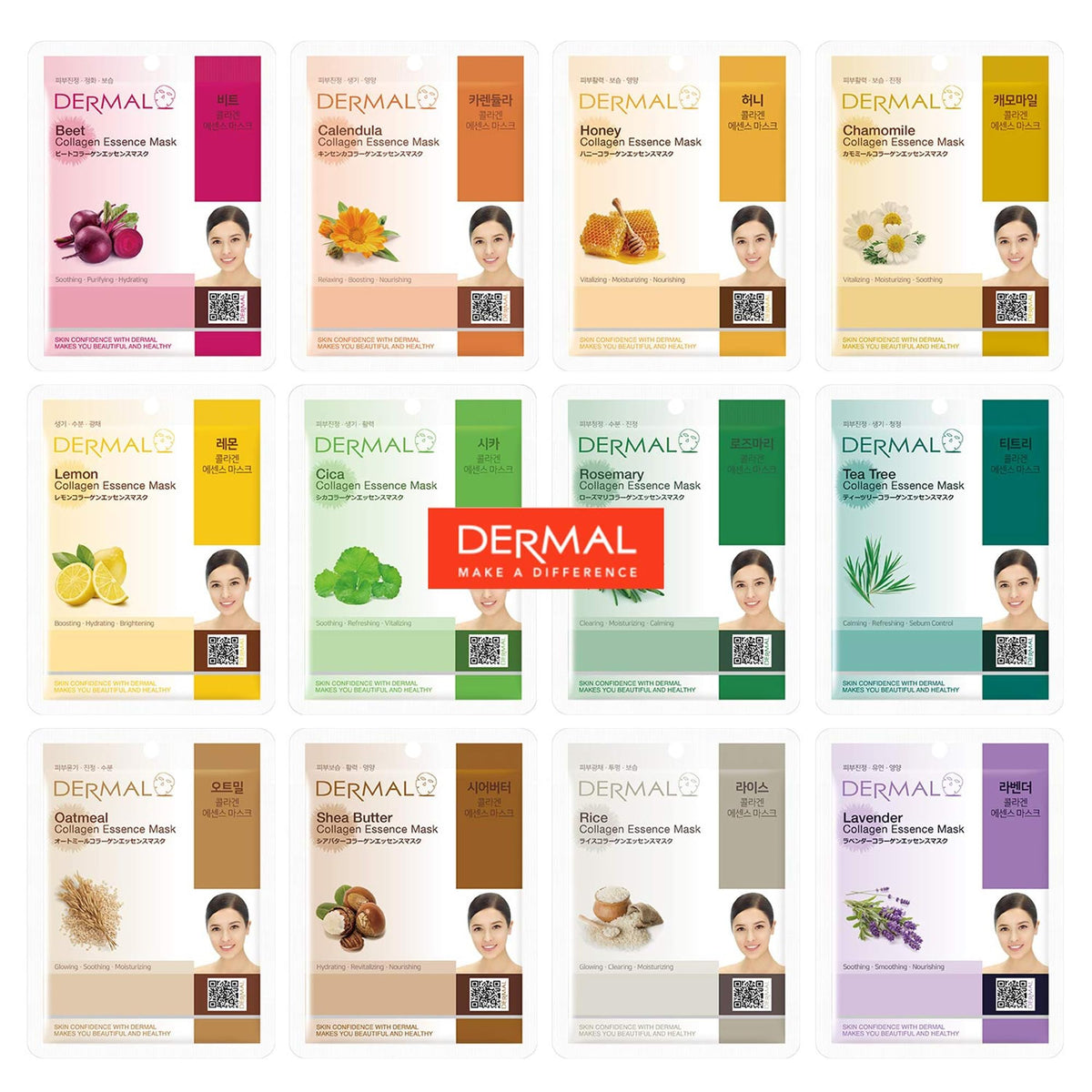 DERMAL 12 Combo Pack Collagen Essence Face Masks front view