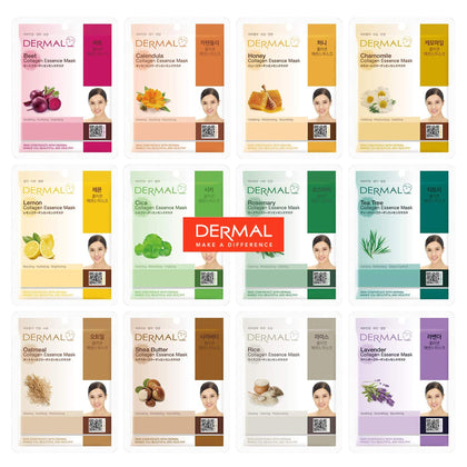 DERMAL 12 Combo Pack Collagen Essence Face Masks front view
