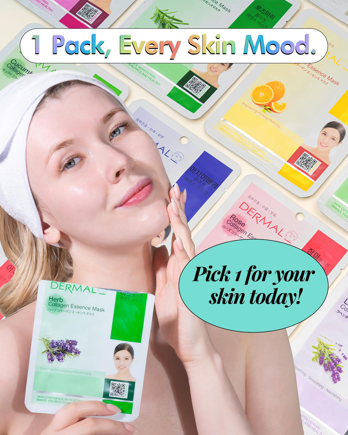 DERMAL 39 sheet masks displayed with fresh ingredients