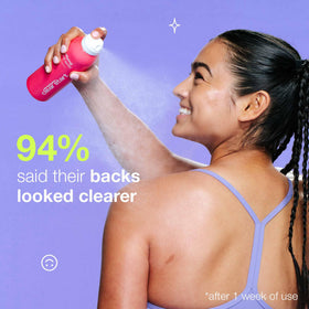 Dermalogica Clear Start Bacne Spray 6 fl oz on bathroom shelf