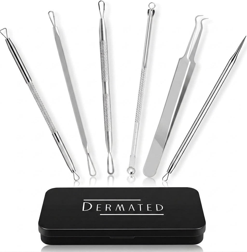 DERMATED 6 Pcs Pimple Popper Tool Kit with all tools displayed
